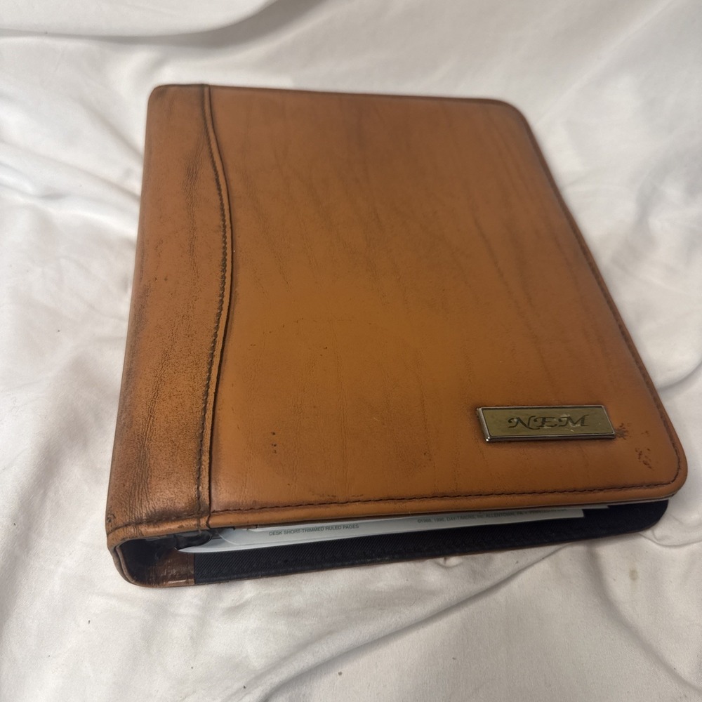 VTG 90's Day-Timer Camel Tan Leather Binder Planner Inserts Stickers Labels 9.5"